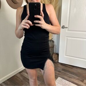 Rhinestone Fringe Black Bodycon Mini Skirt Size Small